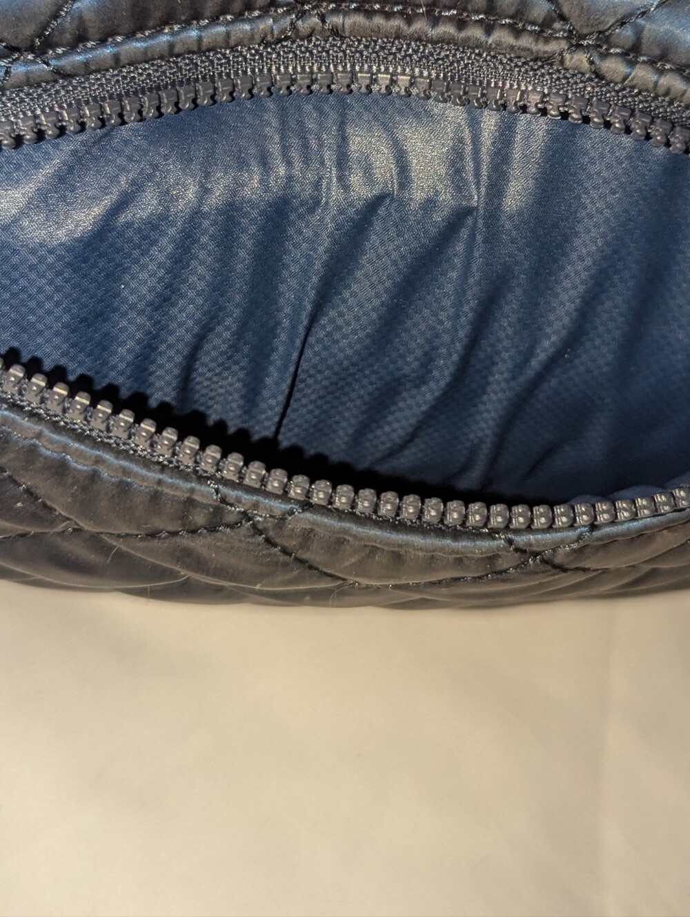 MZ Wallace Metro Quilted Sling Navy /Waist Bag with Leather Pulls - Picture 11 of 14